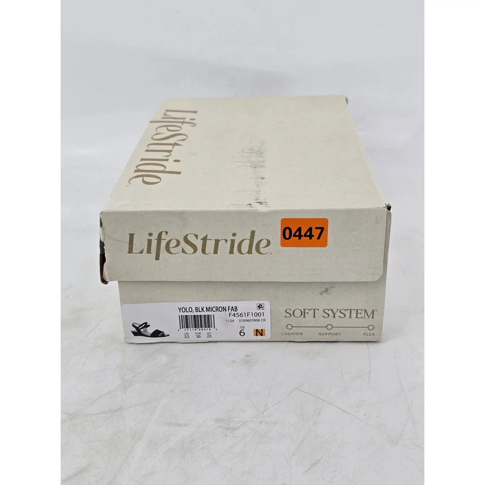 LifeStride Yolo Wedge Sandals Womens 6N Black Elastic Strappy Open Toe -New
